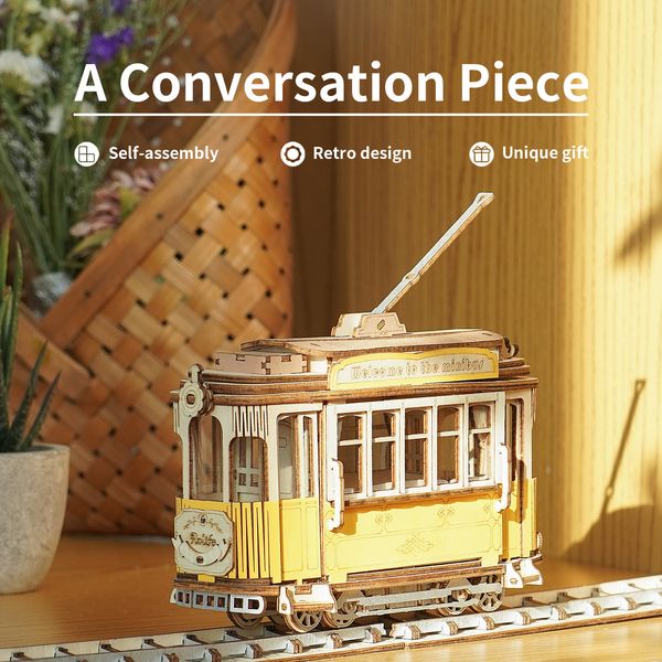 

Rolife Vintage Tramcar Model 3D Wooden Puzzle Toys for Chilidren Kids Adult TG505