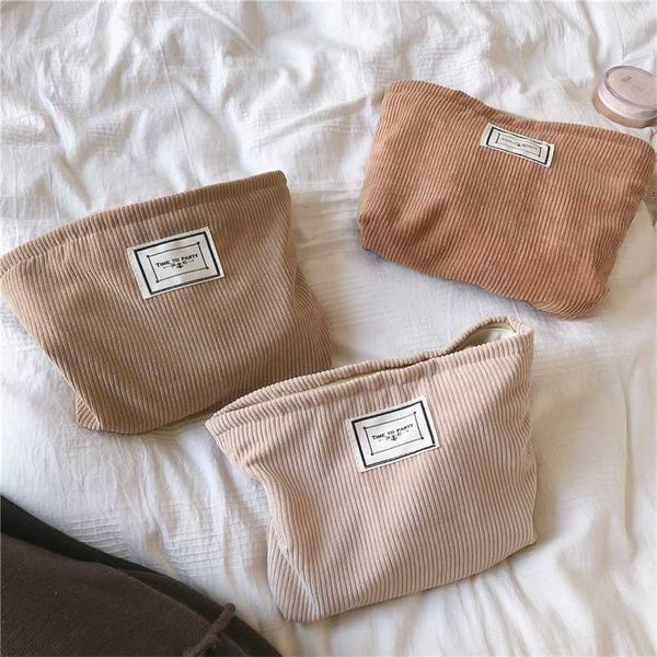 

hylhexyr large women corduroy cloth cosmetic bag zipper make up bags travel washing makeup organizer beauty case solid color 211221