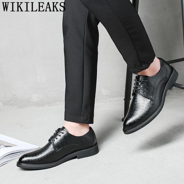 

dress shoes crocodile men office luxury italian brand formal classic coiffeur designer wedding rugan ayakkab buty, Black