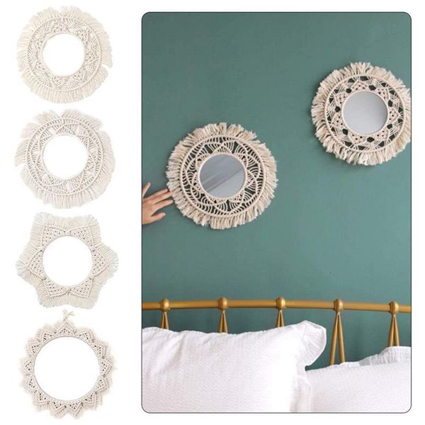 

macrame handmade decoration set lighted compact wall tapestry porch mirrors for home makeup bath room