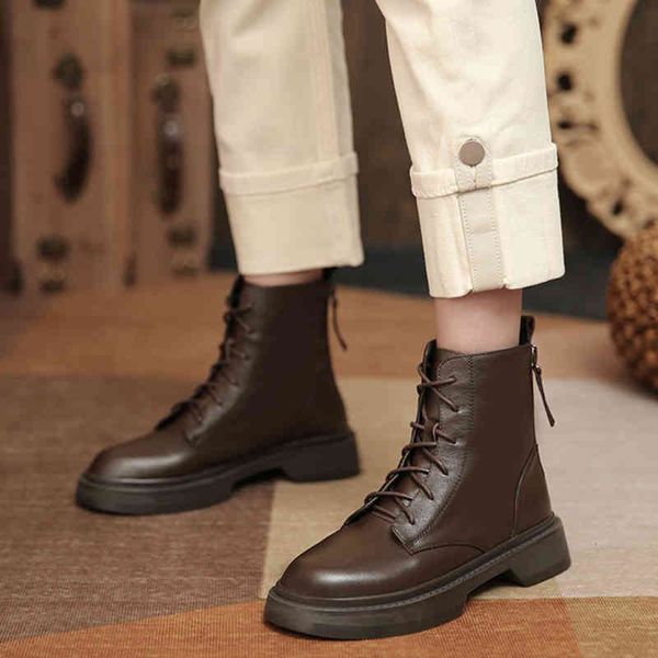 

boots thick lower bow-up comfortable soft genuine leather girls ankle boots fashion anti-slip autumn winter motorcycle women d6u5, Black