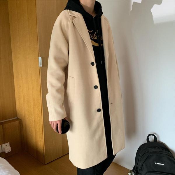

men's wool & blends 2021 casual long men coats winter coat jacket single breasted overcoat trench m-5xl, Black