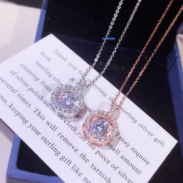 

arrival fashion unique designer full zircon decorative spinning shiny circle pendant pure 925 sterling silver women necklace chains