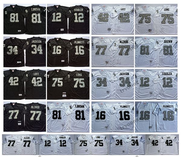 

vintage 12 ken stabler 16 jim plunkett 34 bo jackson football jerseys 42 ronnie lott 75 howie long 77 lyle alzado 81 tim brown jersey stitch, Black;red