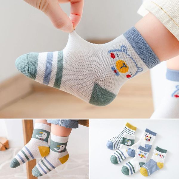 

socks 5 pairs/set breathable cotton children baby infant boys girls summer thin mesh sock kids stripe dots fashion sport, Pink;yellow