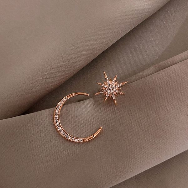 

star moon earrings korean version asymmetrical high sense earrings fashion earrings prevent allergy exquisite ear nail, Golden