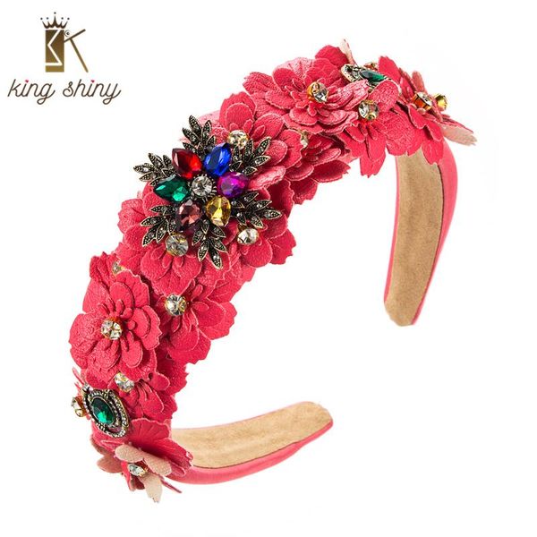 

hair clips & barrettes king shiny elegant crystal pu leather flower headband luxury sparkly rhinestone beaded metal floral hairband girls pa, Golden;silver