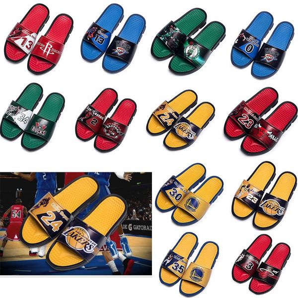 

basketball star pattern slippers mens summer rubber sandals beach slide designer fashion non-slip flip flops indoor shoes size 40-45, Black