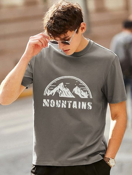 

men mountain & letter graphic tee k7j3#, White;black