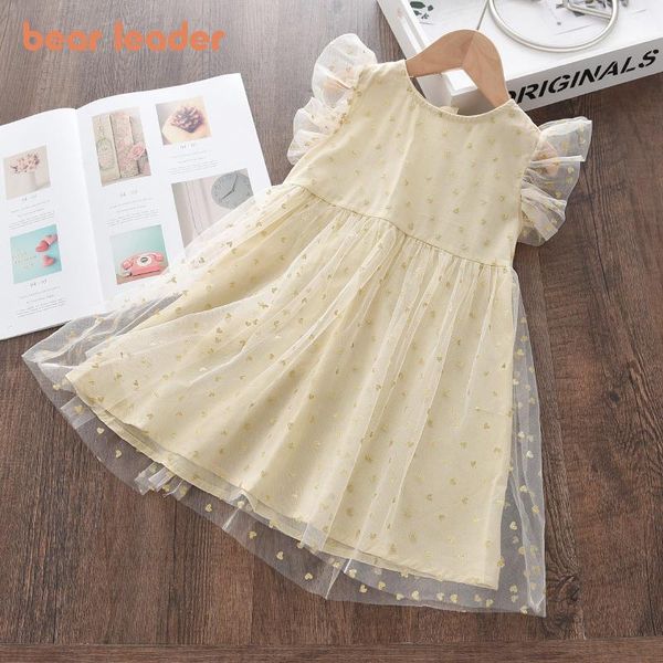 

bear leader summer kids girls princess dresses fashion sequined party costumes children voile cute vestidos for 1-6y girl's, Red;yellow