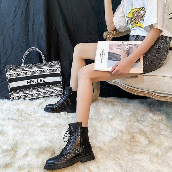 

spring/summer 2021 thick bottom wild sandals breathable boots women thin section hollow x017, Black