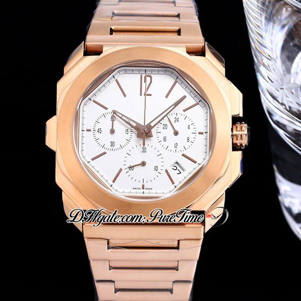 

new 40mm octo 103068 miyota quartz chronograph mens watch rose gold white dial stick markers stainless steel bracelet bracelet satch puretim, Slivery;brown