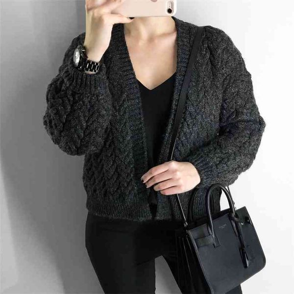 

women cardigan and knitted coat casual solid color sweater thick 210430, White