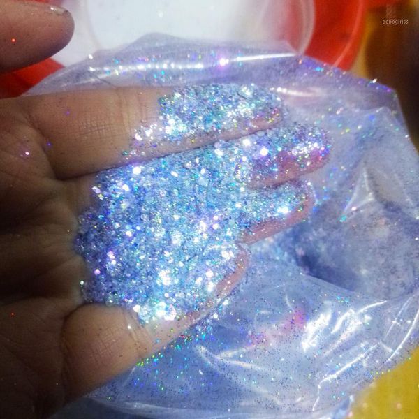 

200/500g mermaid silver blue holographic chunky mix solvent resistant polyester laser cut glitter tumbler nail and body glitter1, Silver;gold