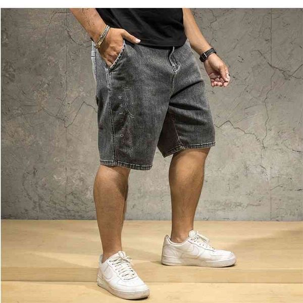 

men's denim shorts summer plus size 6xl 7xl casual loose stretch cowboy high waist short jean male large size denim breeches 210324, White;black