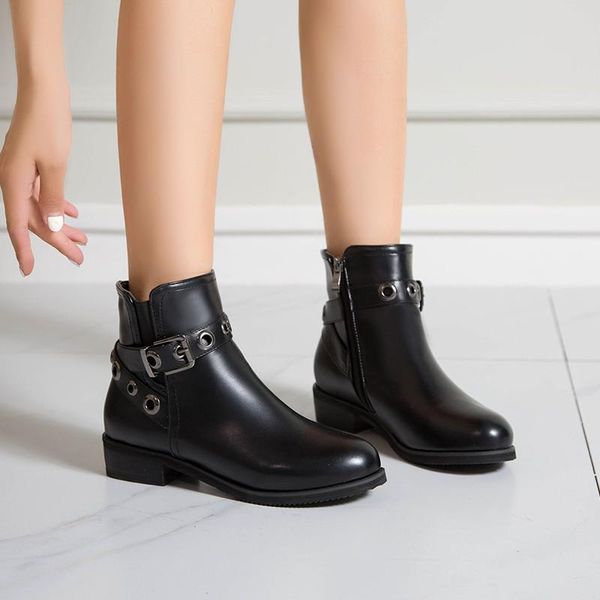 

boots yqbtdl 2021 autumn med chunky heels white black ankle for women student office dress womens shoes buckle strap booties 42