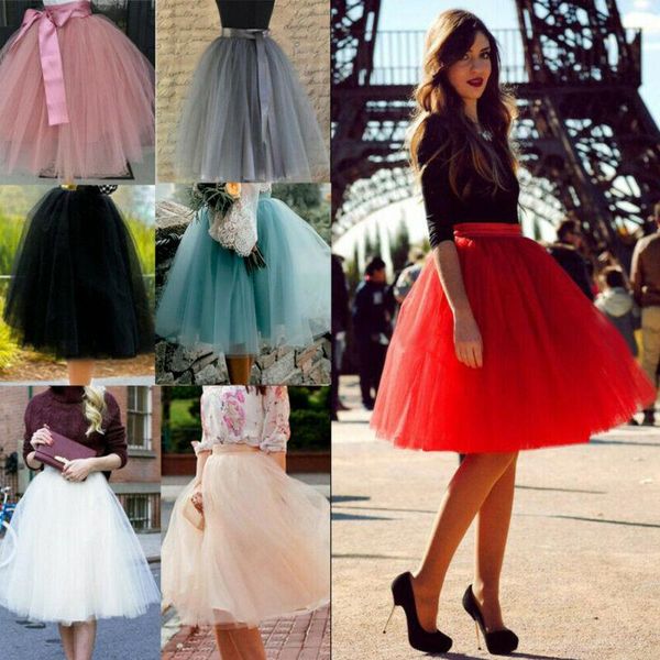 Gonne Donna Estate Solid Party Dance 4 Strati Principessa Balletto Tulle Tutu Gonna Matrimonio Prom Mini