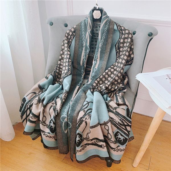 

thick cashmere pashmina scarf women luxury brand blanket shawls wraps hijab bufanda female design headkerchief echarpe 180x65cm, Blue;gray