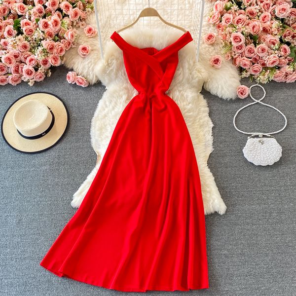 

black/red v-neck party long dress for women elegant sleeveless high waist big swing vestidos summer club robe 2021 new, Black;gray