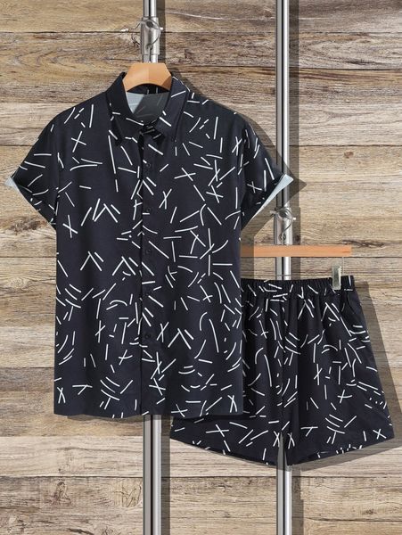 

men allover print shirt & shorts 80or#, Gray