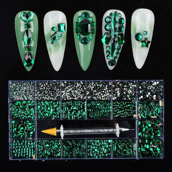 

wholesale nail art rhinestone set ss3-ss16 multi shape crystal flatback glass diamond sapphire fancy decoration 9300pcs decorations, Silver;gold