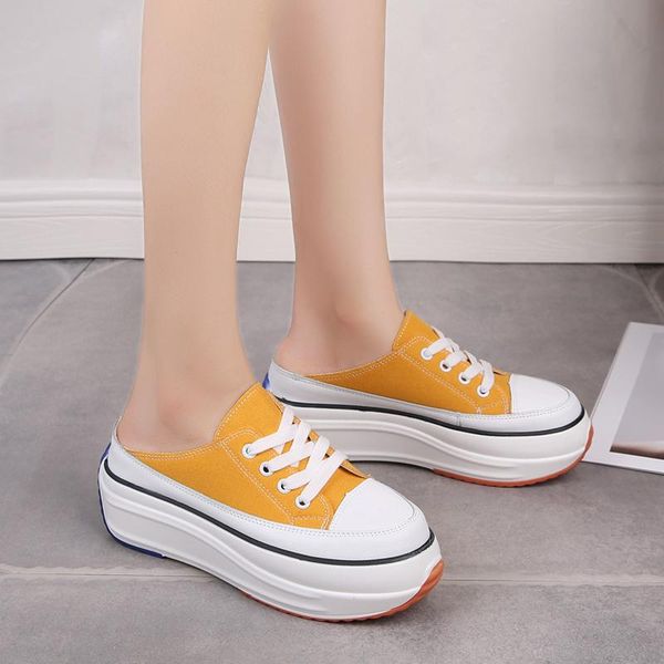 

slippers 2021 women's fashion canvas lace-up round head color matching simple style flip flop comfortable casual shoes u24-73, Black