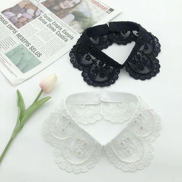 

bow ties vintage women embroidered fake collars necklace shirt false collar removable half blouse detachable, Black;gray