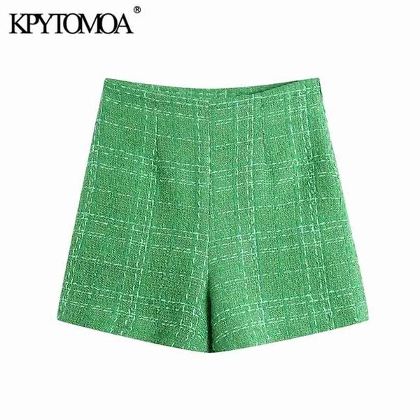 

kpytomoa women chic fashion with lining tweed shorts vintage high waist back zipper female short pants mujer 210623, White;black