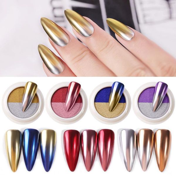

bicolor chameleon mirror laser nail glitter powders auroras effect art chrome pigment dust diy design decoration1, Silver;gold