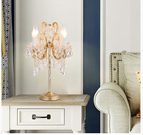 

table lamps nordic e14*4 led d34cm h60cm silver golden crystals light desk home bedroom decoration lamp ac 100% d