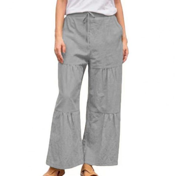 

women's pants & capris women elastic waist mid solid color splicing wide leg casual long ladies trousers streetwear autumn, Black;white