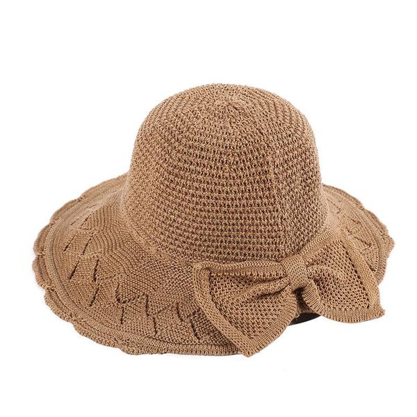 

beanie/skull caps foldable knitted straw hat bow female sun dome opening basin visor, Blue;gray