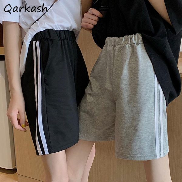 

women's shorts elastic waist women summer korean chic friend workout side-striped design all-match teens streetwear loose tees clothing, White;black