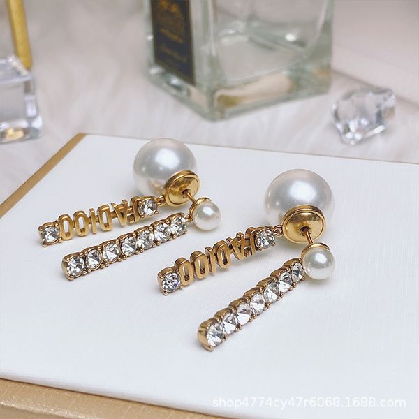 

925 sier needle d family earrings super flash diamond tassel brass fashion versatile letter for womenlpgc, Black