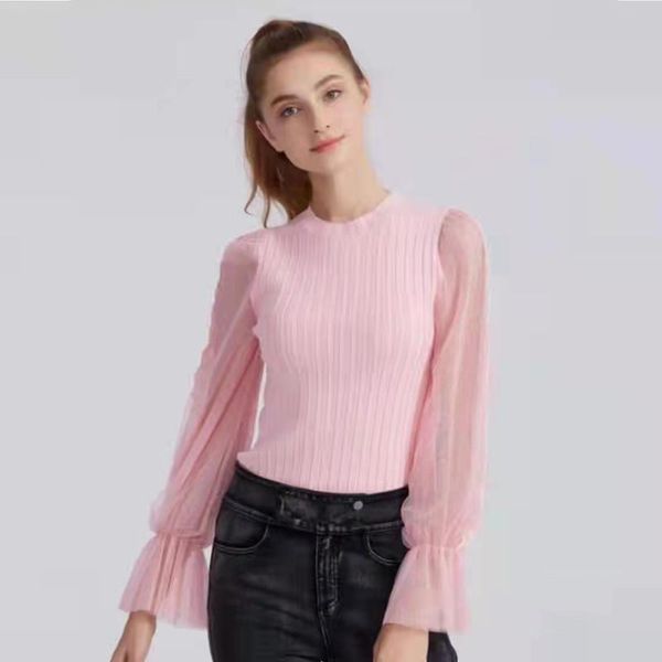 

women's sweaters 2021 autumn womens lace flare long sleeve patchwork knitwear vintage black white knitted sweater o-neck pink pull, White;black