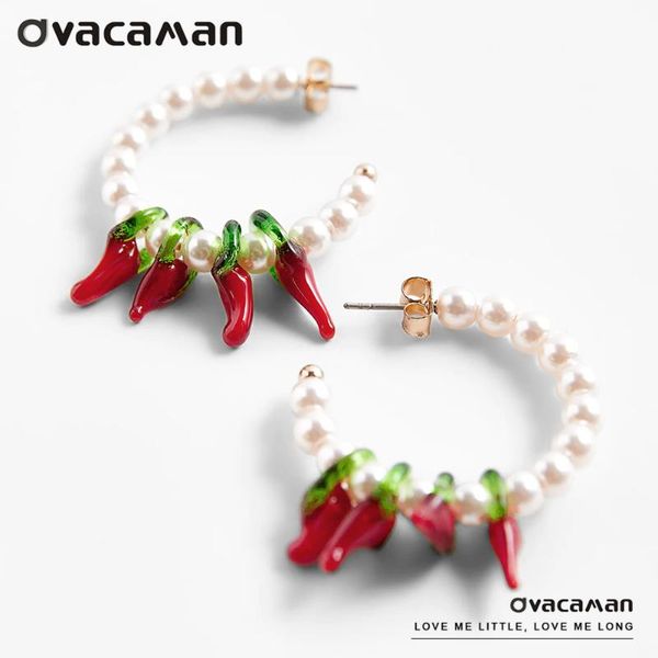 

dvacaman design red chilli shaped earrings retro simulated pearl hoop for women fashion jewelry special accessories & huggie, Golden;silver