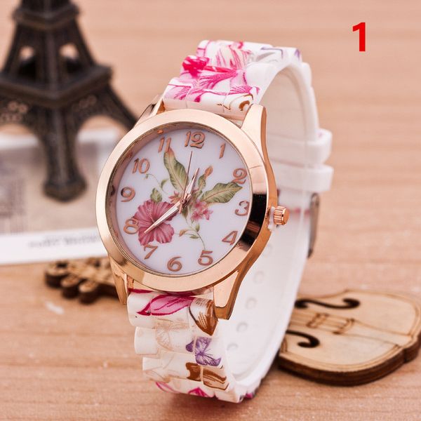 Mode Genf Frau Uhren Silikon Blume Uhr für Frauen Rose Gold Blüte Quarz Armbanduhr gemischten Stil