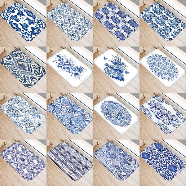 

carpets blue white porcelain kitchen entrance door mat coral velvet carpet rubber colorful indoor floor mats non-anti-slip rug 48257