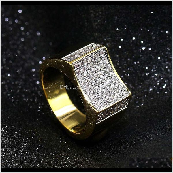 

cluster jewelry18k gold plated iced out cz zircon vintage rec ring band hip hop rapper bling mens rings diamond jewelry lovers gifts for boy, Golden;silver