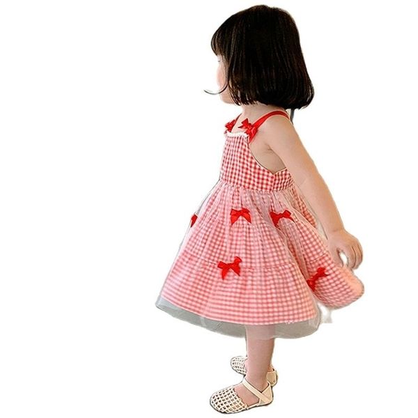 

girls dress for baby plaid vest girl children's summer p4411 210622, Red;yellow