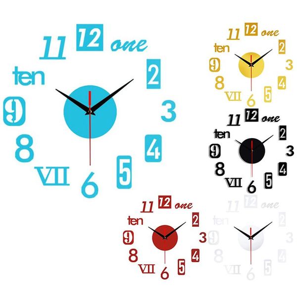 

wall clock - modern 3d mirror decor,roman numerals sticker home room decor clocks
