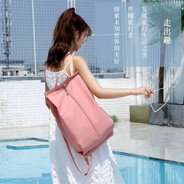 

dry wet separation bag outdoor double shoulder folding backpack swimming women's portable waterproof travel storage, Blue;pink