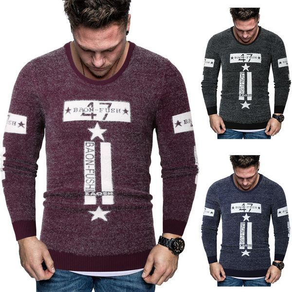 

Fashion Sweater 2021 Men's Stitched Letter Print Pullover Slim Fit T-shirt, Red