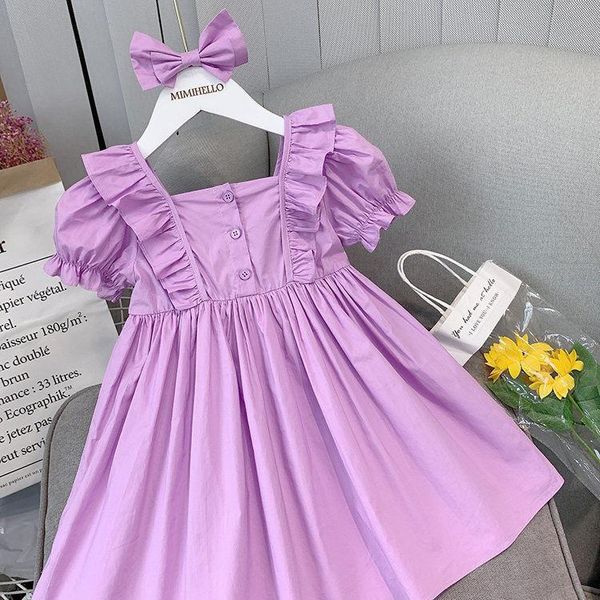 

girl's dresses kid girl dress violet summer fashion born infant toddler cotton ruffle puff sleeve vestido button baby clothes, Red;yellow