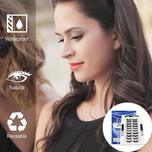 

false eyelashes 10 pairs magnetic set waterproof long natural eyeliner makeup magnet lasting lashe d3j3