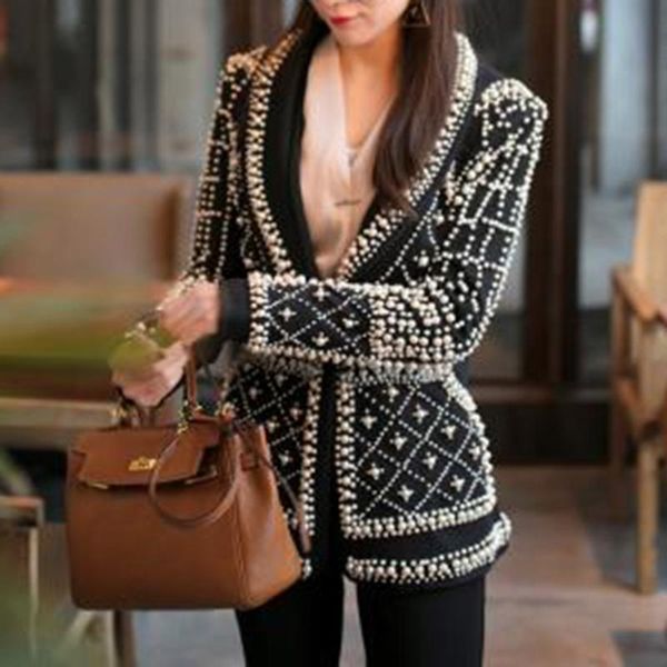 

women's suits & blazers 2021 long sleeve lapel office lady blazer commercial guest singer performance suit stage host jacket s, White;black