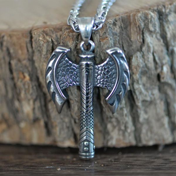 

pendant necklaces langhong 1pcs nordic viking necklace stainless steel axe for men, Silver