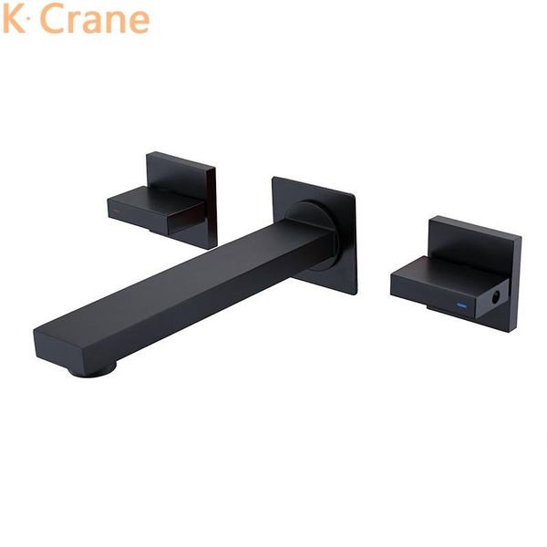 

wall mount black faucet bathroom luxury brass tap cold water mixer grifo dual handle three hole faucets bathtub shower taps sink