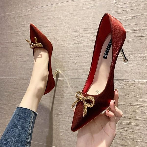 

new 2021 autumn and winter hollow women's high heels shallow mouth rhinestone pointed toe zapatos de vestir mujer, Black