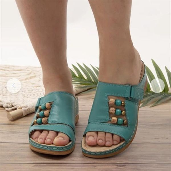 

summer fashion beaded flat wedge ladies sandals slippers, Black